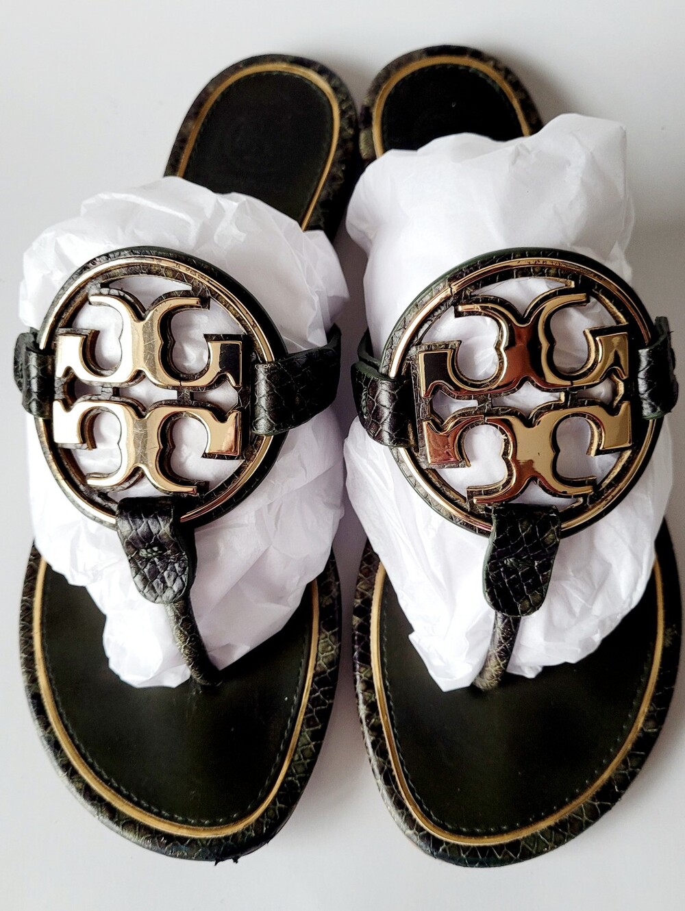 Tory Burch Miller Python Metal Medallion Thong Sandals Genuine Leather US 7 - Picture 16 of 16